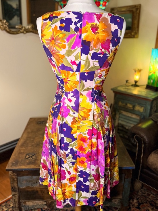 Adrianna Papell Floral Midi Dress - Purple, Pink & Yellow - Picture 7 of 15